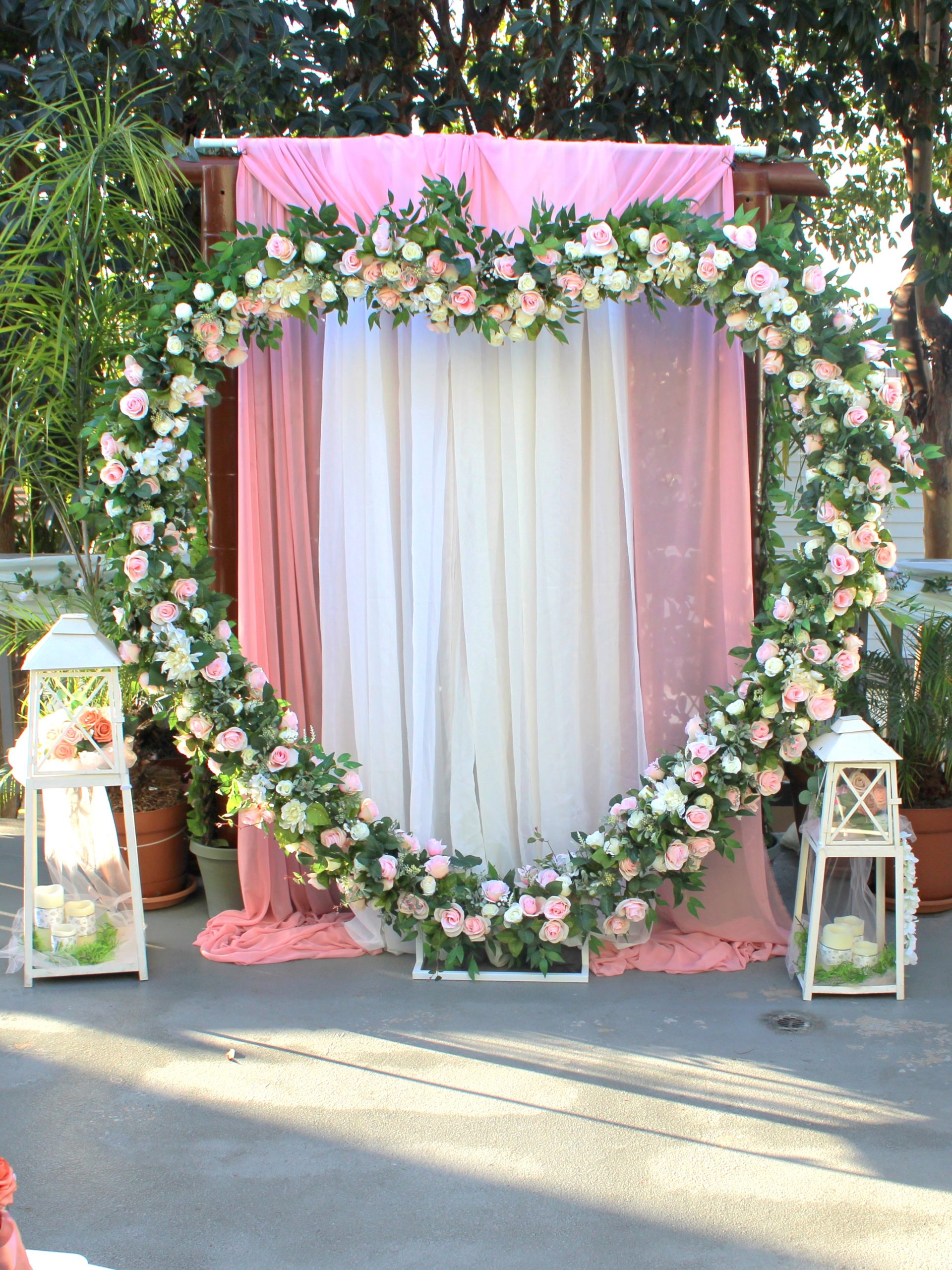 Heart Wedding Arch with Ivory Flowers and Pastel Pink Flowers